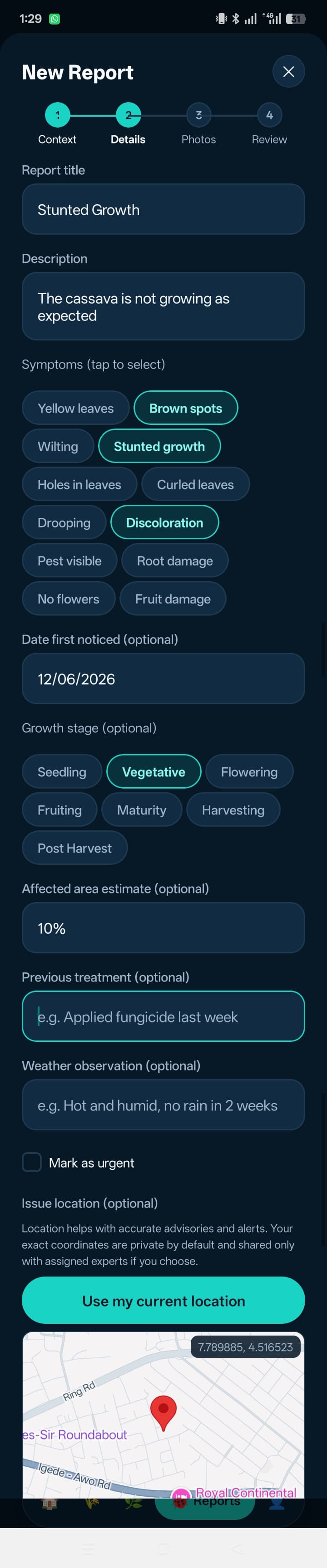 AgroGuard — Report Wizard — Location