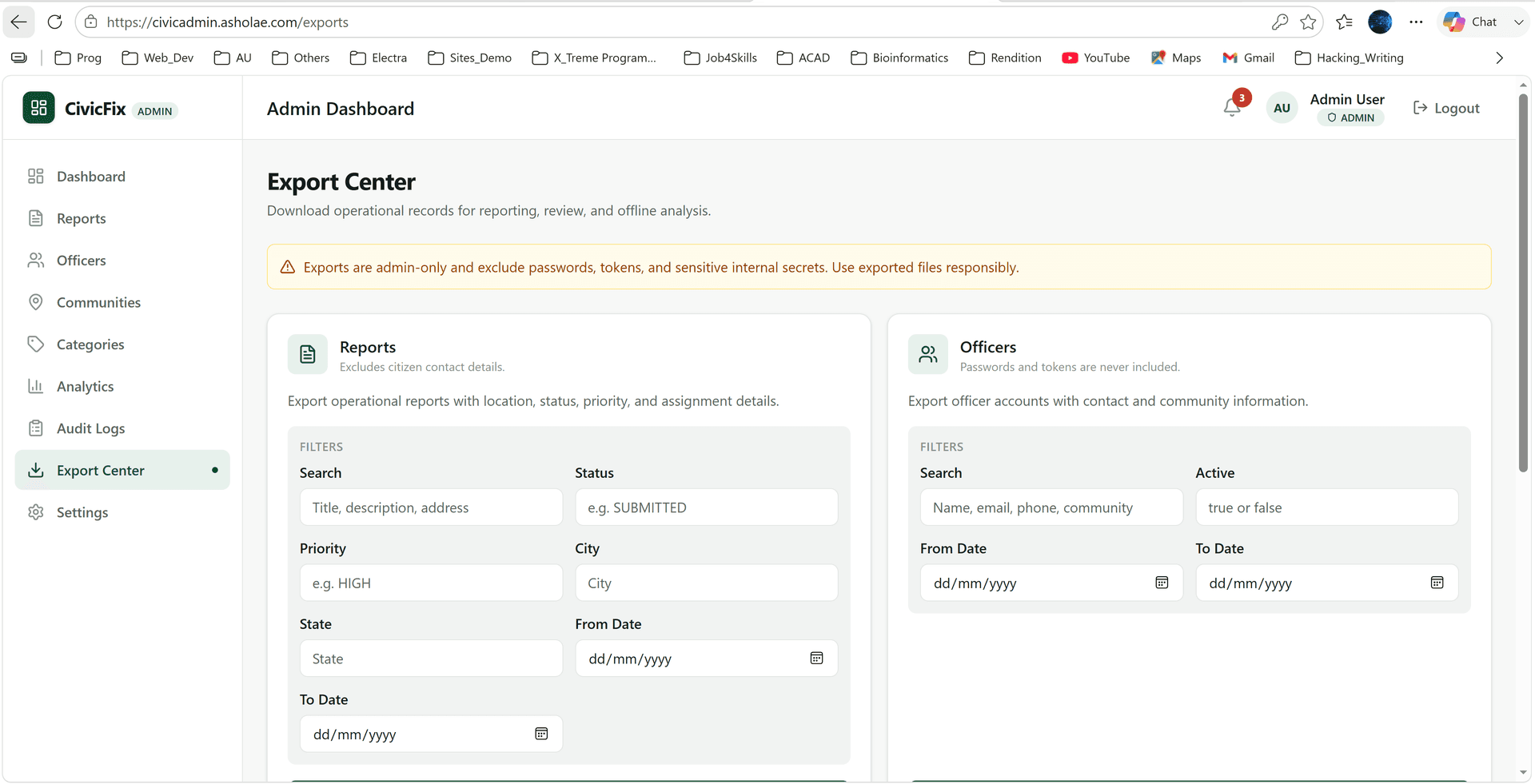 CivicFix — Export Center