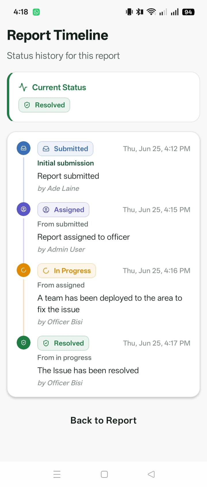 CivicFix — Report Timeline