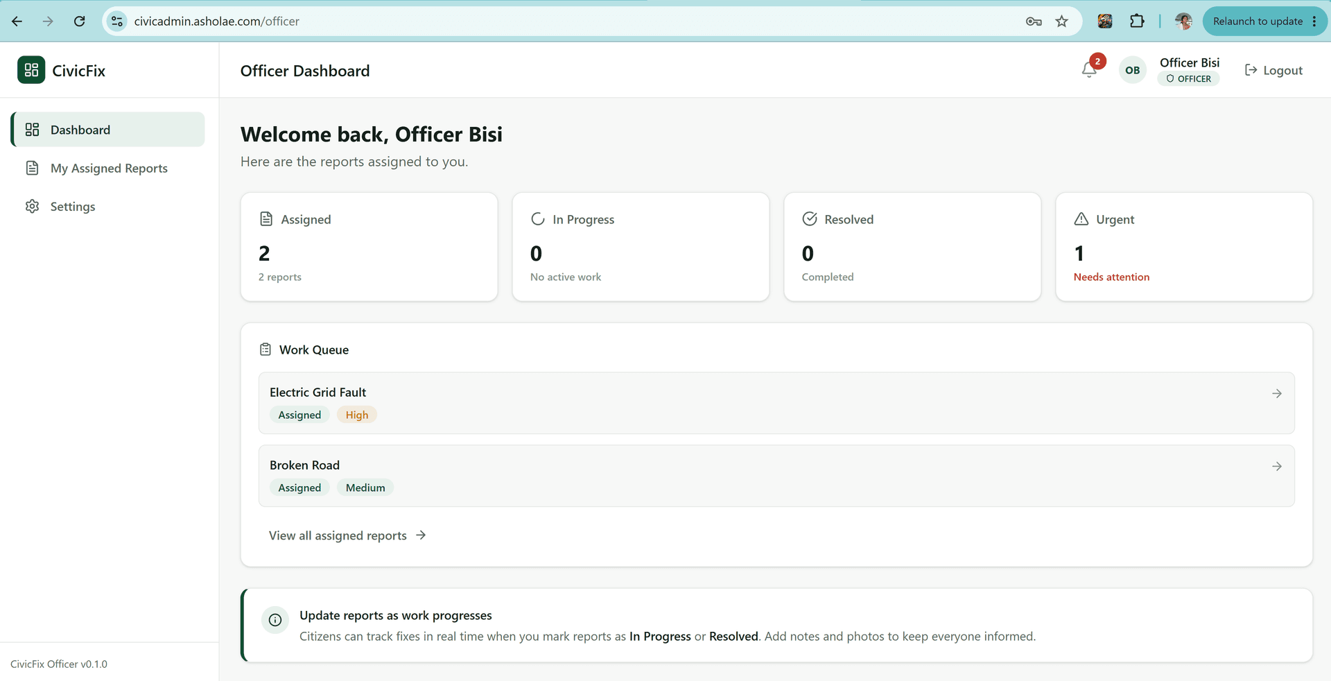 CivicFix — Officer Dashboard